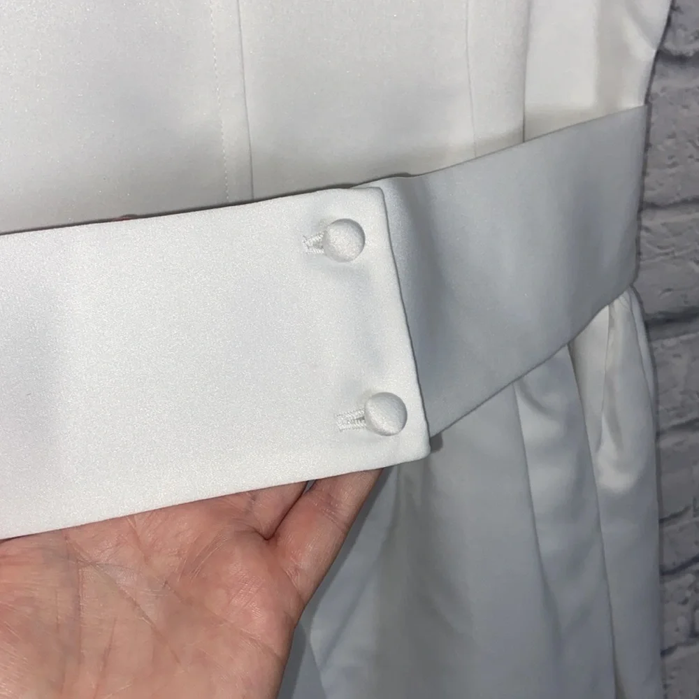 Bonnie Jean Girl's 12 1/2 White Pearl and Bow Layered Formal Dress